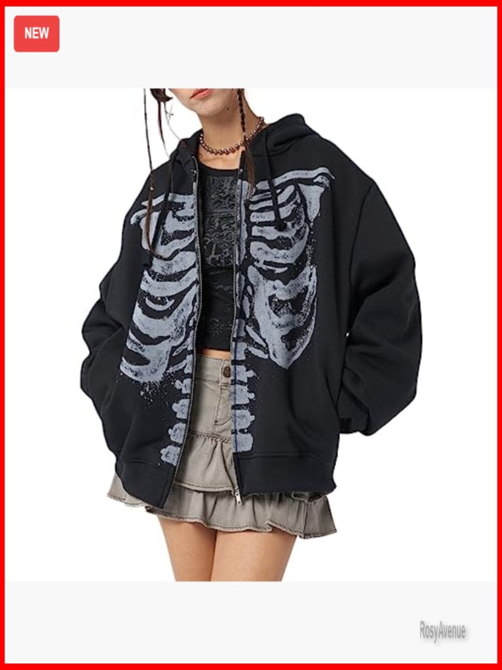Y2K Oversized Zip Hoodie Long Sleeve Punk Sweatshirt Grunge Streetwear Top - Picture 4 of 7